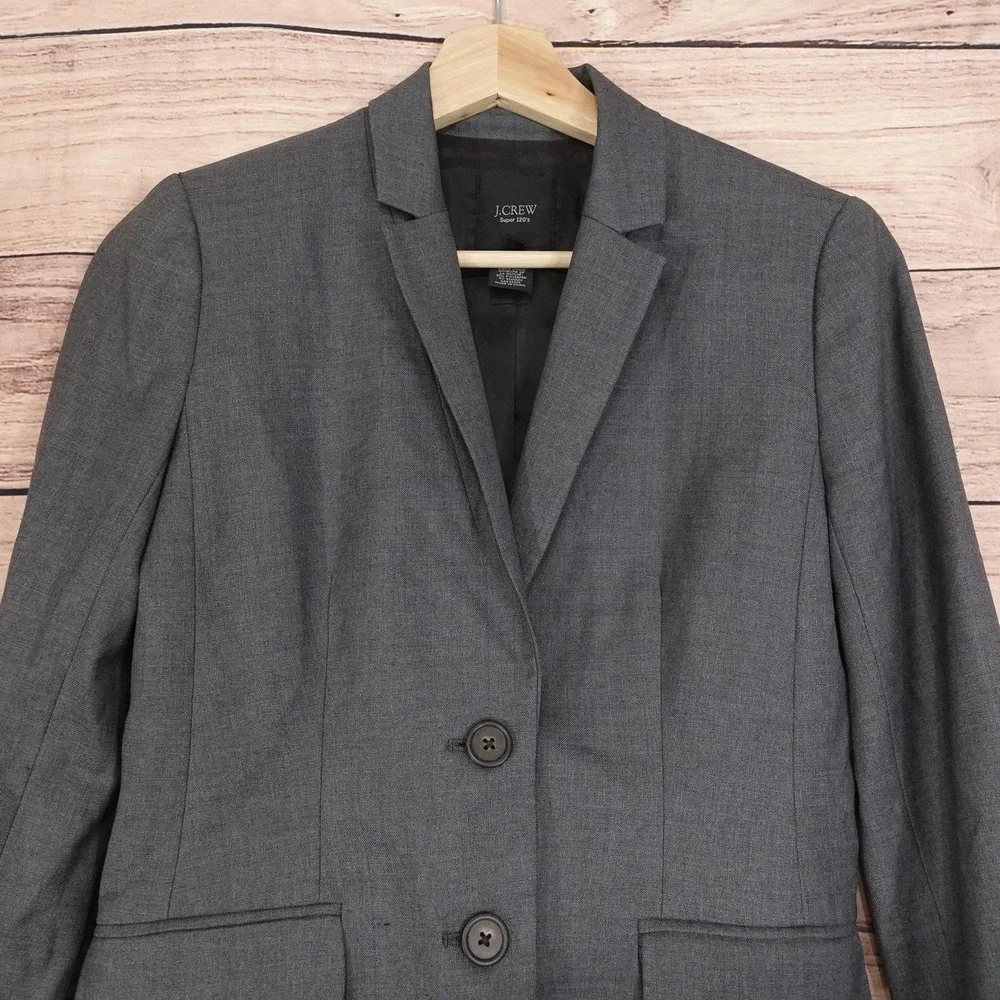 J.Crew Blazer Womens 2P Gray Super 120s Wool Tailored‎ Lined Two Button
